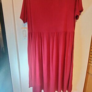 Red Dress, Wine Color, Short Sleeve pullover top with pleated skirt, wonderful